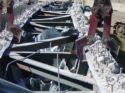 Top of girders; note mangling of top flanges.